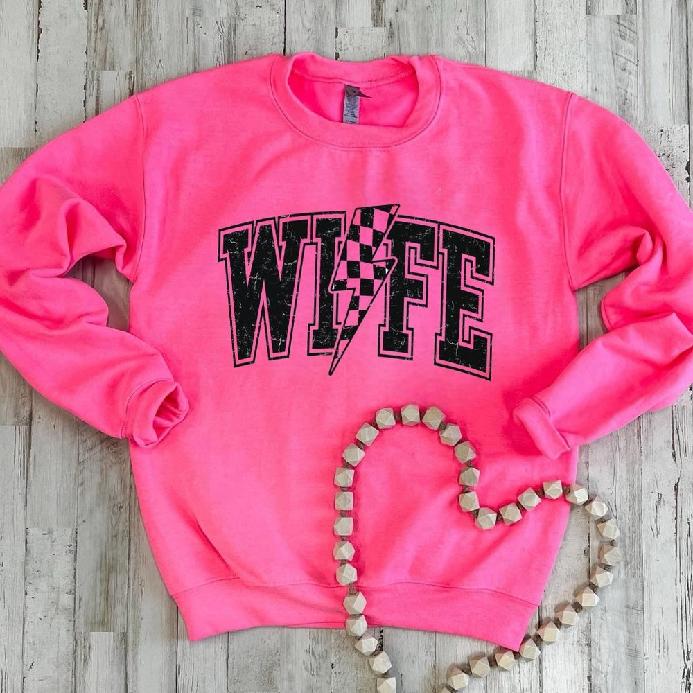 WIFE‎ w/ Checkered Lightning Bolt - Black Ink